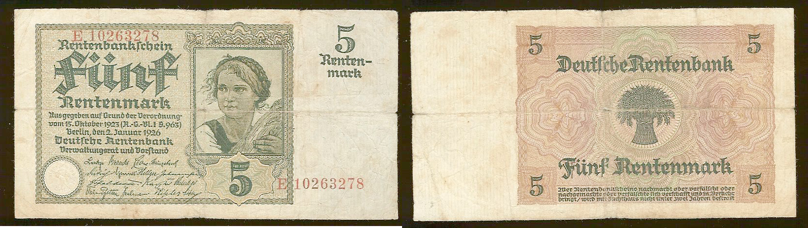 Germany 5 rentenmark 1926 F